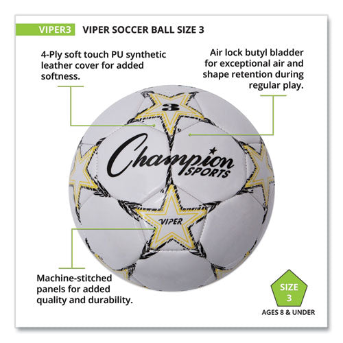 Image of Champion Sports Viper Soccer Ball, No. 3 Size, 7.25" To 7.5" Diameter, White