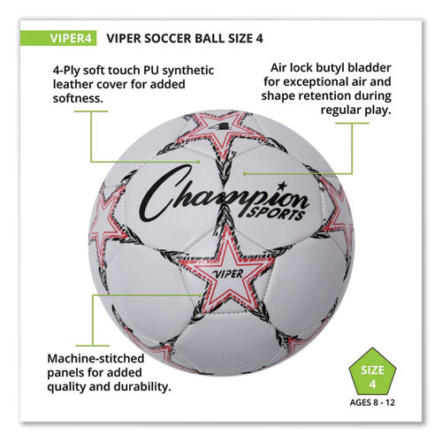 Image of Champion Sports Viper Soccer Ball, No. 4 Size, 8" To 8.25" Diameter, White