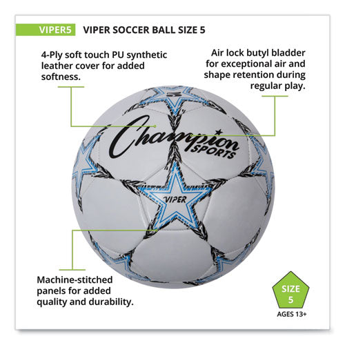Image of Champion Sports Viper Soccer Ball, No. 5. Size, 8.5" To 9" Diameter, White