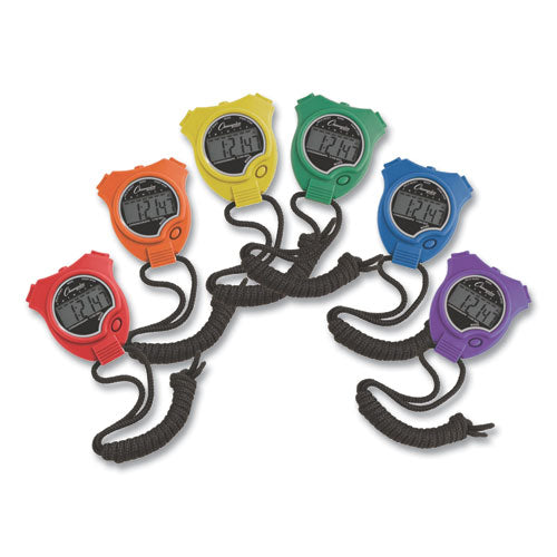 Image of Champion Sports Water-Resistant Stopwatches, Accurate To 1/100 Second, Assorted Colors, 6/box