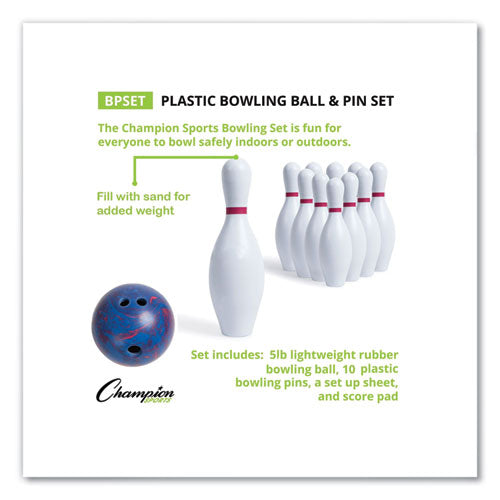 Image of Champion Sports Bowling Set, Plastic/Rubber, White, 10 Bowling Pins, 1 Bowling Ball