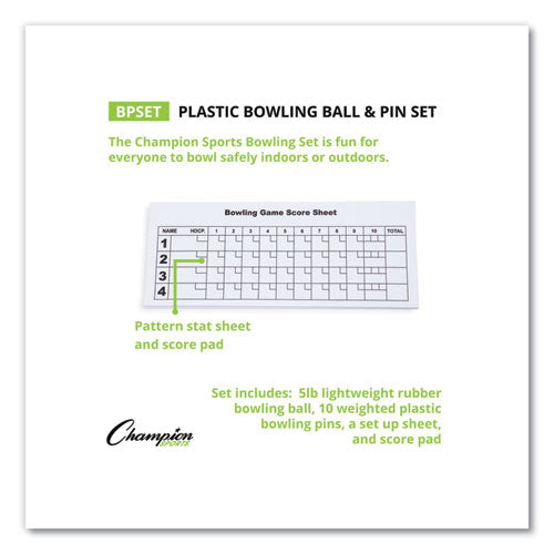 Image of Champion Sports Bowling Set, Plastic/Rubber, White, 10 Bowling Pins, 1 Bowling Ball
