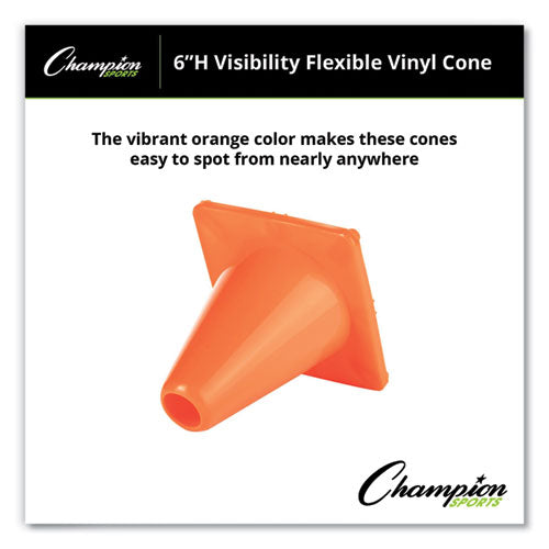 Image of Champion Sports Hi-Visibility Vinyl Cones, 6" Tall, Fluorescent Orange, 9.5" x 9.5" Base