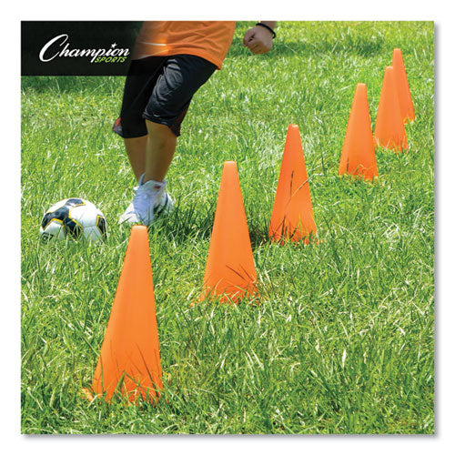 Image of Champion Sports Hi-Visibility Vinyl Cones, 18" Tall, Fluorescent Orange, 10.63" x 10.63" Base