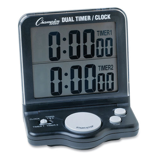 Image of Champion Sports Dual Timer/Clock with Jumbo Display, LCD, 3.5 x 1 x 4.5, Black