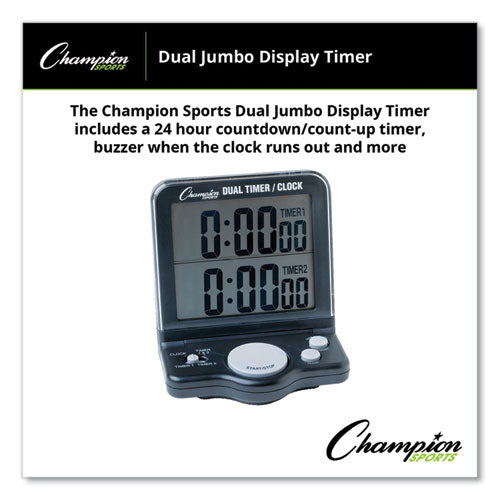 Image of Champion Sports Dual Timer/Clock with Jumbo Display, LCD, 3.5 x 1 x 4.5, Black