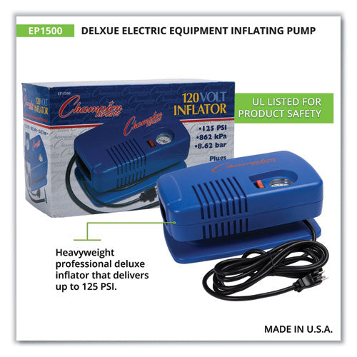 Image of Champion Sports Electric Inflating Pump With Gauge, Hose And Needle, 0.25 Hp Compressor, 50 Psi, 8 Ft Cord