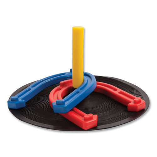 Image of Champion Sports Indoor/Outdoor Rubber Horseshoe Set, 4 Rubber Horseshoes, 2 Rubber Mats, 2 Plastic Dowels