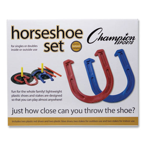 Image of Champion Sports Indoor/Outdoor Rubber Horseshoe Set, 4 Rubber Horseshoes, 2 Rubber Mats, 2 Plastic Dowels