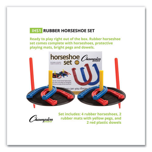 Image of Champion Sports Indoor/Outdoor Rubber Horseshoe Set, 4 Rubber Horseshoes, 2 Rubber Mats, 2 Plastic Dowels