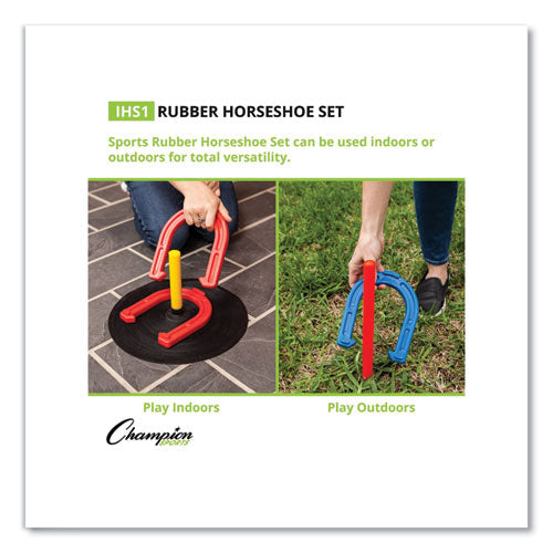 Image of Champion Sports Indoor/Outdoor Rubber Horseshoe Set, 4 Rubber Horseshoes, 2 Rubber Mats, 2 Plastic Dowels