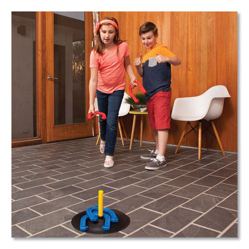 Image of Champion Sports Indoor/Outdoor Rubber Horseshoe Set, 4 Rubber Horseshoes, 2 Rubber Mats, 2 Plastic Dowels