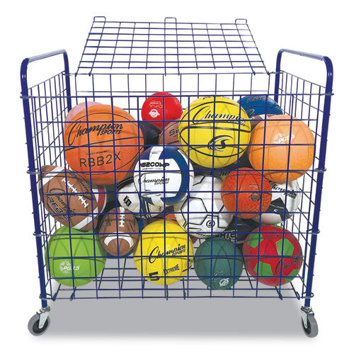 Image of Champion Sports Lockable Ball Storage Cart, Fits Approximately 24 Balls, Metal, 37" x 22" x 20", Blue