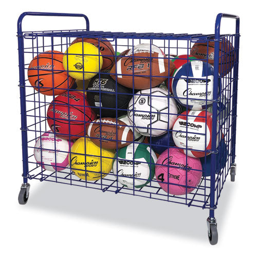 Image of Champion Sports Lockable Ball Storage Cart, Fits Approximately 24 Balls, Metal, 37" x 22" x 20", Blue