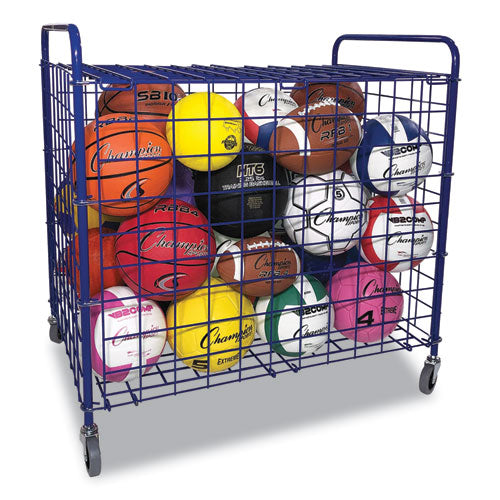 Image of Champion Sports Lockable Ball Storage Cart, Fits Approximately 24 Balls, Metal, 37" x 22" x 20", Blue