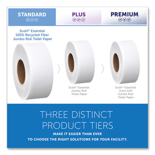 Image of Scott® Essential 100% Recycled Fiber JRT Bathroom Tissue for Business, Septic Safe, 2-Ply, White, 3.55" x 1,000 ft, 12 Rolls/Carton