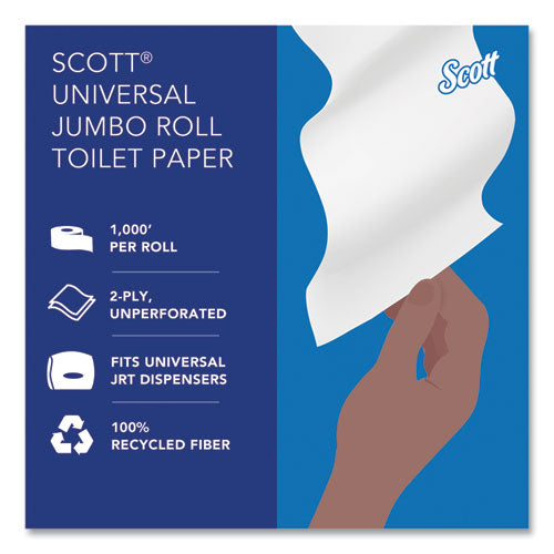 Image of Scott® Essential 100% Recycled Fiber JRT Bathroom Tissue for Business, Septic Safe, 2-Ply, White, 3.55" x 1,000 ft, 12 Rolls/Carton