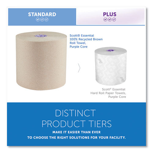 Image of Scott® Essential 100% Recycled Fiber Hard Roll Towel, 1-Ply, 8" x 700 ft, 1.75" Core, Brown, 6 Rolls/Carton