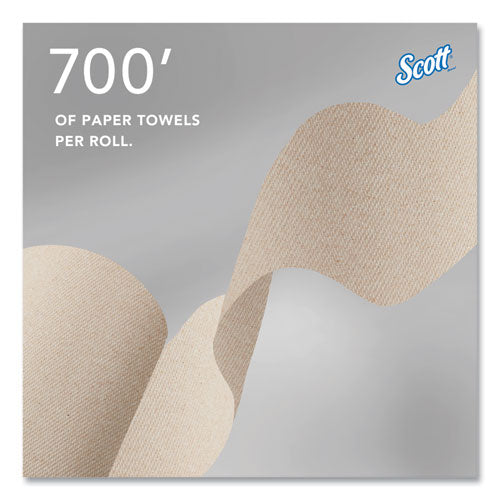 Image of Scott® Essential 100% Recycled Fiber Hard Roll Towel, 1-Ply, 8" x 700 ft, 1.75" Core, Brown, 6 Rolls/Carton