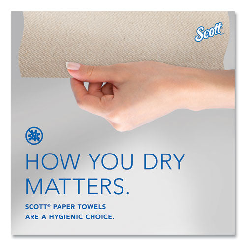 Image of Scott® Essential 100% Recycled Fiber Hard Roll Towel, 1-Ply, 8" x 700 ft, 1.75" Core, Brown, 6 Rolls/Carton