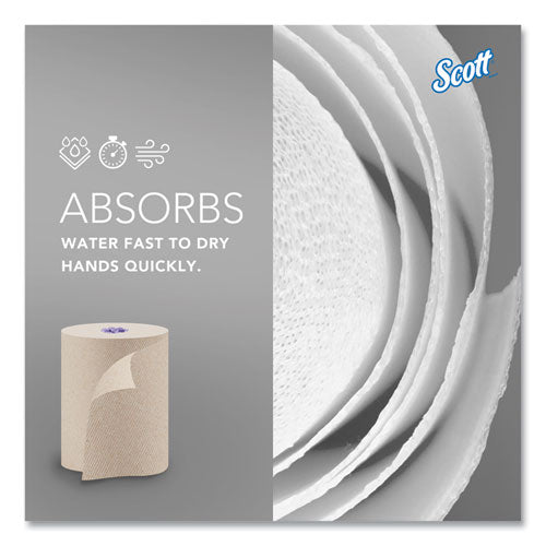 Image of Scott® Essential 100% Recycled Fiber Hard Roll Towel, 1-Ply, 8" x 700 ft, 1.75" Core, Brown, 6 Rolls/Carton