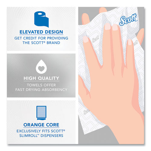 Image of Scott® Slimroll Towels, 1-Ply, 8" x 580 ft, White/Orange Core, 6 Roll/Carton
