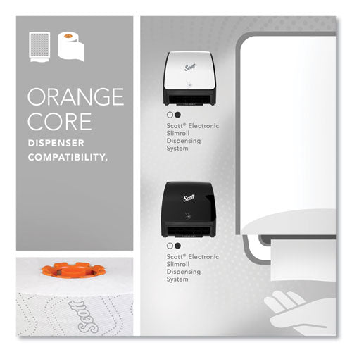 Image of Scott® Slimroll Towels, 1-Ply, 8" x 580 ft, White/Orange Core, 6 Roll/Carton