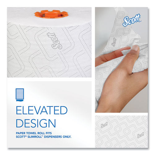 Image of Scott® Slimroll Towels, 1-Ply, 8" x 580 ft, White/Orange Core, 6 Roll/Carton