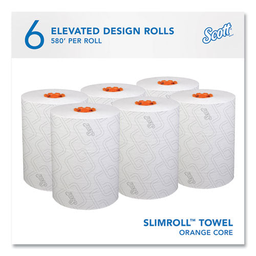 Image of Scott® Slimroll Towels, 1-Ply, 8" x 580 ft, White/Orange Core, 6 Roll/Carton