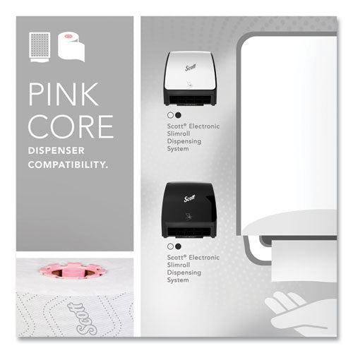 Image of Scott® Slimroll Towels, 1-Ply, 8" x 580 ft, White/Pink Core, Traditional Business, 6 Rolls/Carton