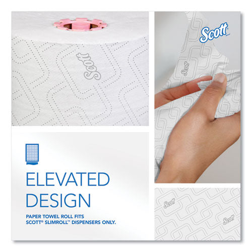 Image of Scott® Slimroll Towels, 1-Ply, 8" x 580 ft, White/Pink Core, Traditional Business, 6 Rolls/Carton