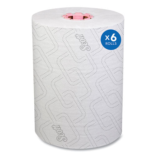 Image of Scott® Slimroll Towels, 1-Ply, 8" x 580 ft, White/Pink Core, Traditional Business, 6 Rolls/Carton