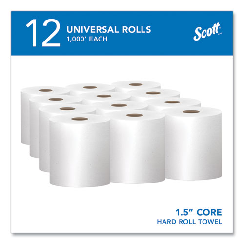 Image of Scott® Essential High Capacity Hard Roll Towels for Business, Absorbency Pockets, 1-Ply, 8" x 1,000 ft, 1.5" Core, White,12 Rolls/CT