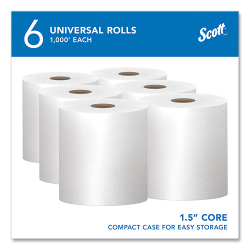 Image of Scott® Essential High Capacity Hard Roll Towels for Business, 1-Ply, 8" x 1,000 ft, 1.5" Core, Recycled, White, 6 Rolls/Carton