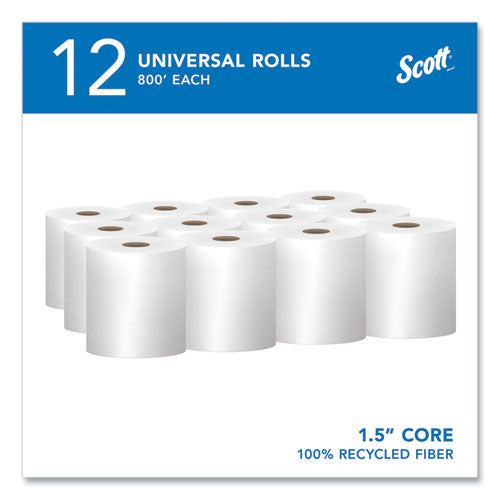 Image of Scott® Essential 100% Recycled Fiber Hard Roll Towel, 1-Ply, 8" x 800 ft, 1.5" Core, White, 12 Rolls/Carton