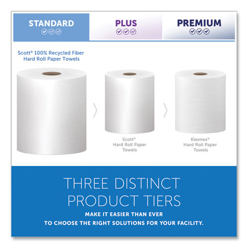 Image of Scott® Essential 100% Recycled Fiber Hard Roll Towel, 1-Ply, 8" x 800 ft, 1.5" Core, White, 12 Rolls/Carton