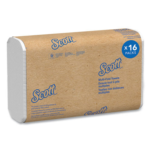 Image of Scott® Essential Multi-Fold Towels, Plus Tier, Absorbency Pockets, 1-Ply, 9.2 x 9.4, White, 250/Packs, 16 Packs/Carton