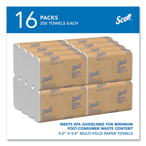 Image of Scott® Essential Multi-Fold Towels, Plus Tier, Absorbency Pockets, 1-Ply, 9.2 x 9.4, White, 250/Packs, 16 Packs/Carton