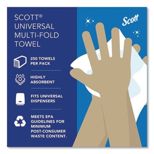 Image of Scott® Essential Multi-Fold Towels, Plus Tier, Absorbency Pockets, 1-Ply, 9.2 x 9.4, White, 250/Packs, 16 Packs/Carton