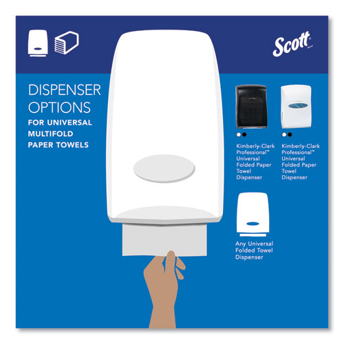 Image of Scott® Essential Multi-Fold Towels, Standard Tier, Absorbency Pockets, 1-Ply, 9.2 x 9.4, White, 250/Pack, 16 Packs/Carton