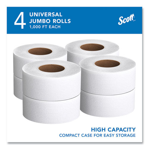 Image of Scott® Essential JRT Jumbo Roll Bathroom Tissue, Septic Safe, 2-Ply, White, 3.55" x 1,000 ft, 4 Rolls/Carton