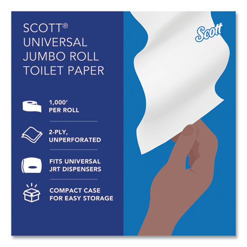 Image of Scott® Essential JRT Jumbo Roll Bathroom Tissue, Septic Safe, 2-Ply, White, 3.55" x 1,000 ft, 4 Rolls/Carton