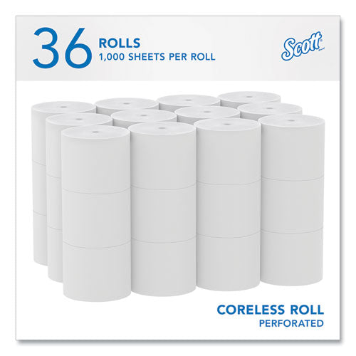 Image of Scott® Essential Coreless SRB Bathroom Tissue, Septic Safe, 2-Ply, White, 1,000 Sheets/Roll, 36 Rolls/Carton