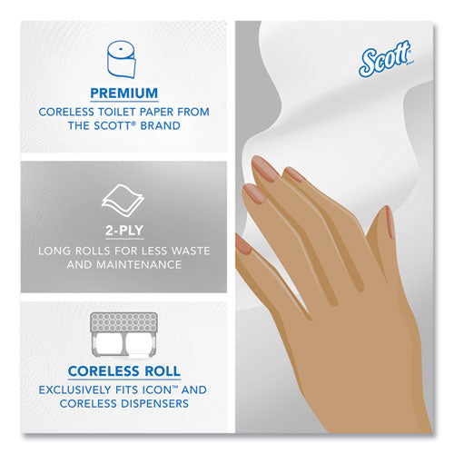Image of Scott® Essential Coreless SRB Bathroom Tissue, Septic Safe, 2-Ply, White, 1,000 Sheets/Roll, 36 Rolls/Carton