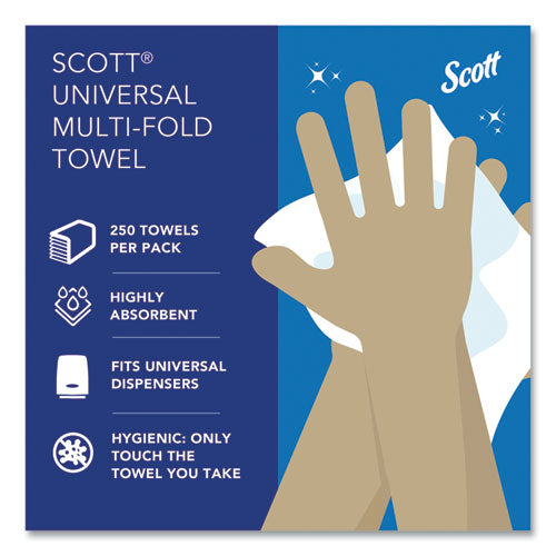 Image of Scott® Essential Multi-Fold Towels, 1-Ply, 8 x 9.4, White, 250/Pack, 16 Packs/Carton