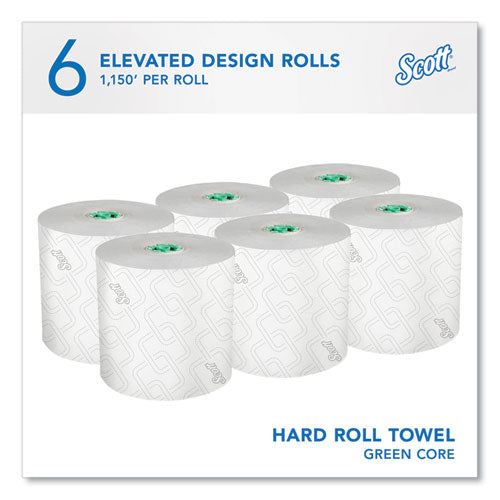 Image of Scott® Pro Hard Roll Paper Towels with Elevated Scott Design for Scott Pro Dispenser, Green Core Only, 1-Ply, 1,150 ft, 6 Rolls/CT