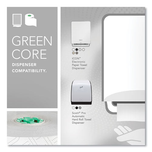 Image of Scott® Pro Hard Roll Paper Towels with Elevated Scott Design for Scott Pro Dispenser, Green Core Only, 1-Ply, 1,150 ft, 6 Rolls/CT