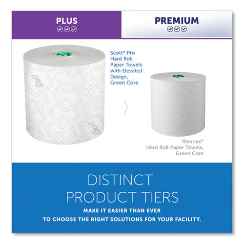 Image of Scott® Pro Hard Roll Paper Towels with Elevated Scott Design for Scott Pro Dispenser, Green Core Only, 1-Ply, 1,150 ft, 6 Rolls/CT