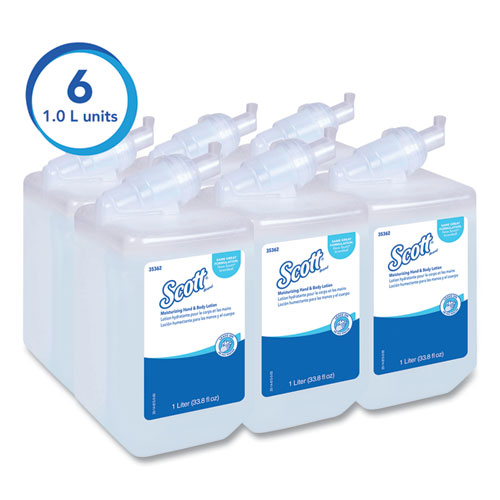 Image of Scott® Moisturizing Hand and Body Lotion, 1 L Bottle, Fresh Scent, 6/Carton