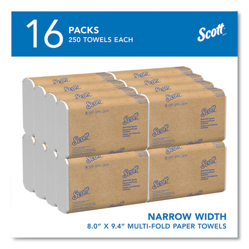 Image of Scott® Essential Multi-Fold Towels, 1-Ply, 8 x 9.4, White, 250/Pack, 16 Packs/Carton